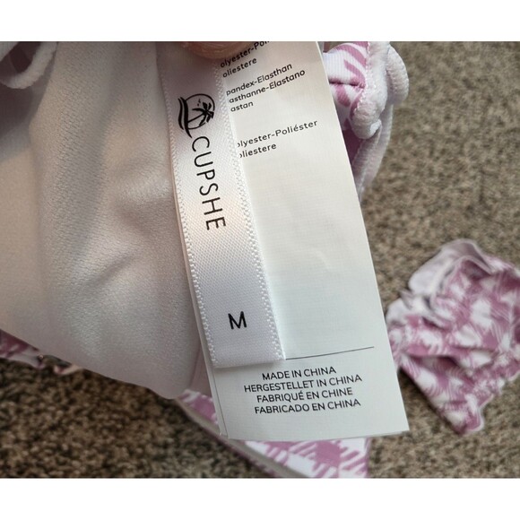 Cupshe NWT Pink White Gingham Bikini Size Medium Ruffle Top Bow Two Piece - Picture 7 of 15